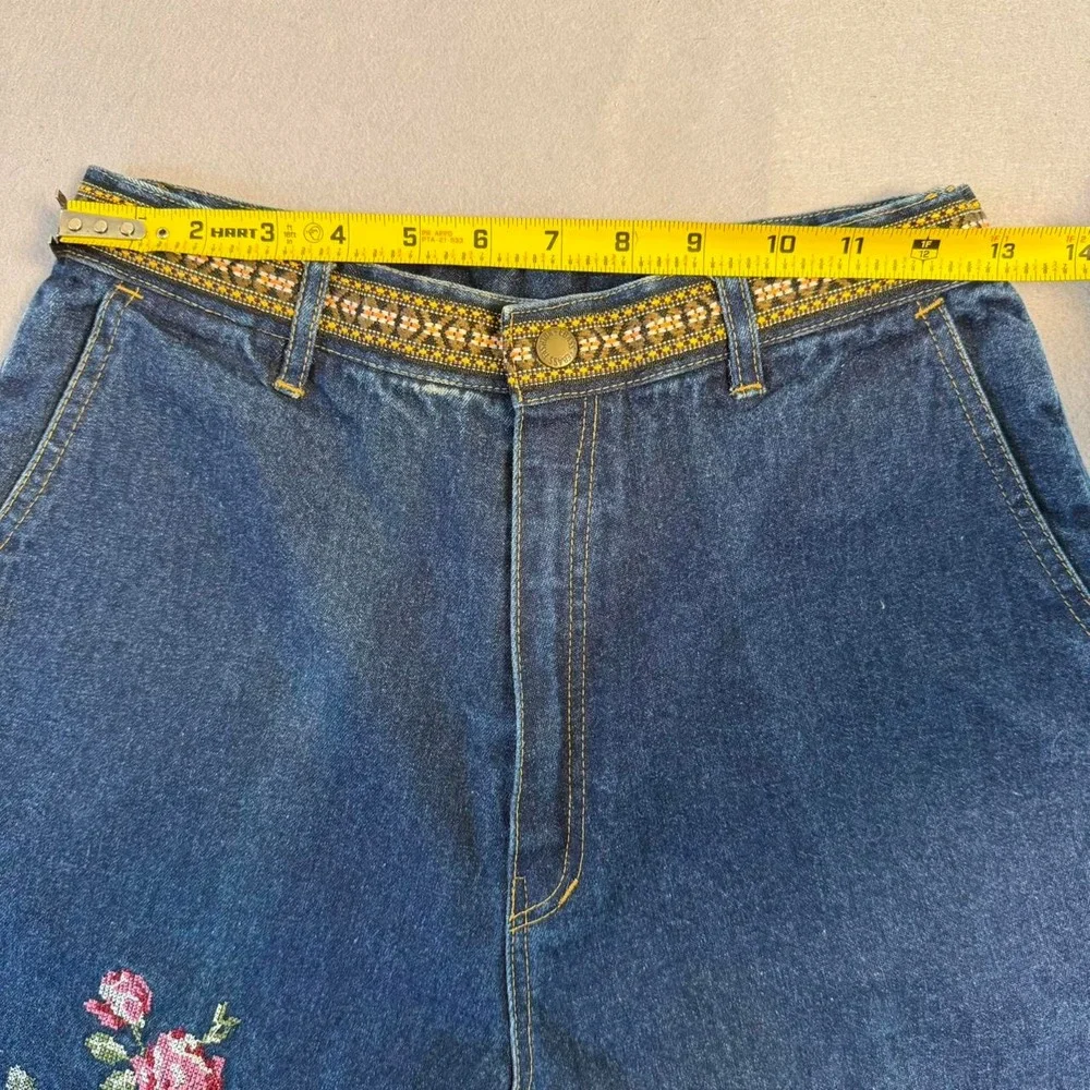 Vintage Ebass High Rise Embroidered Mom Jorts Dark Wash Floral Denim Shorts 26